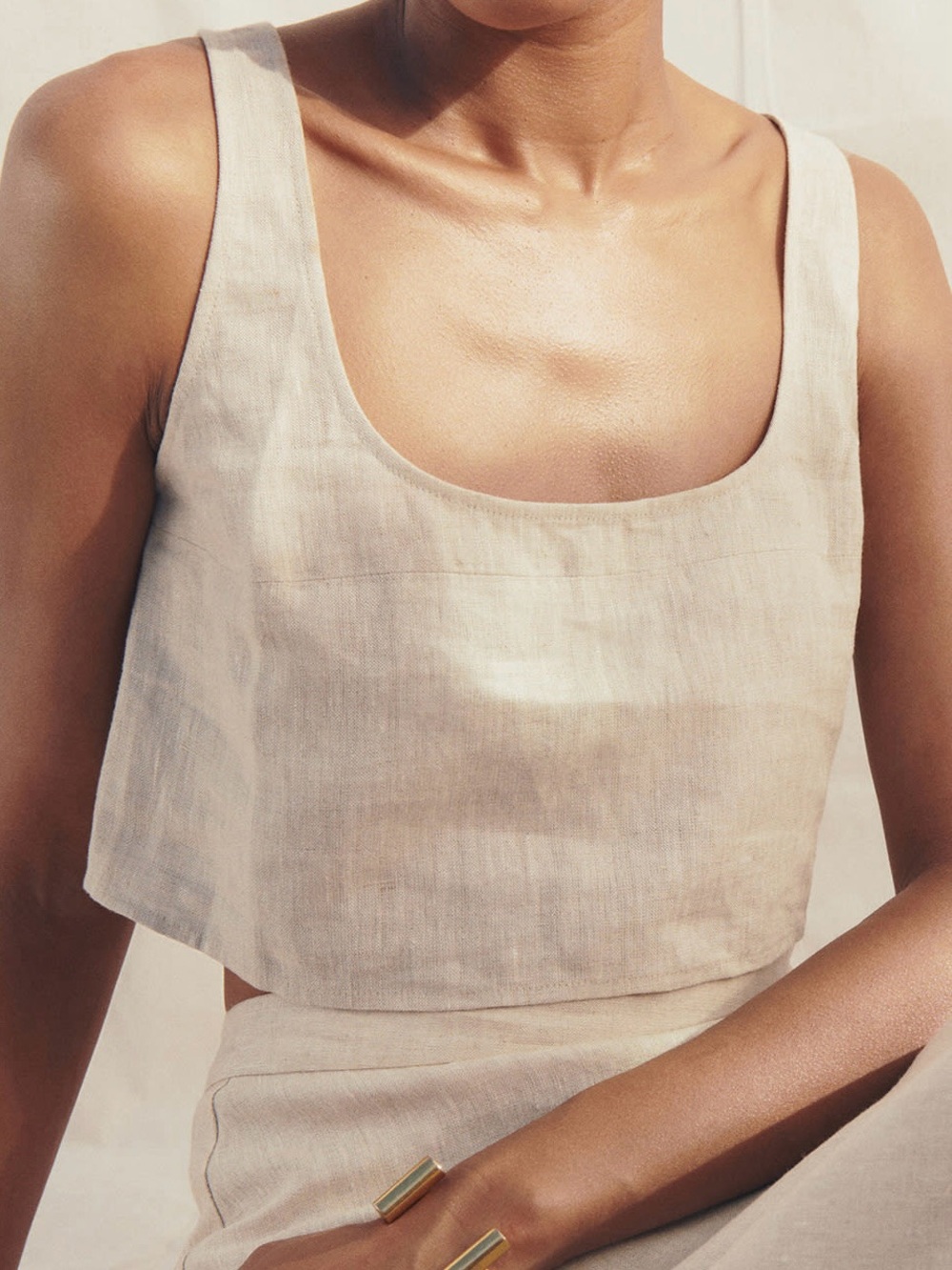 Reformation Adalyn Oatmeal Beige Neutral Linen Scoop Crop Top Tank Size 0
